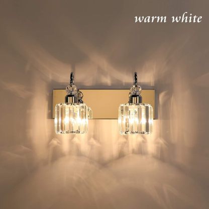 Modern Bathroom Vanity Light 2-Lights Modern Crystal Wall Light Fixtures Modern Crystal Vanity Lighting for Bathroom