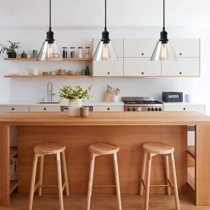 1-Light Vintage Edison Hanging Pendant Light, Mini Semi Flush Mount Light Fixture Funnel Flared Clear Glass Shade for Kitchen Bathroom Porch Living Room Dinning Room Hotels Bar Island(Black)