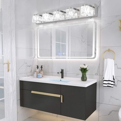 LED Modern Bathroom Vanity Lights 5 Lights Crystal Glass Stainless Steel Bathroom Vanity Lights Fixtures Over Mirror LED Modern Crystal Glass Vanity Lights