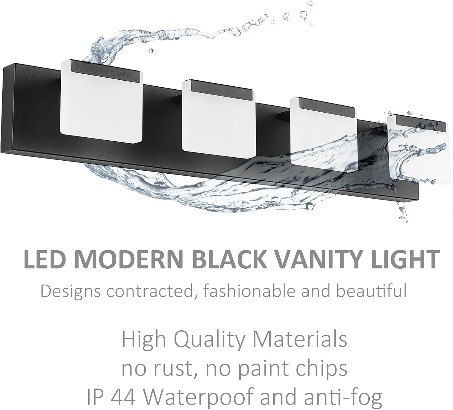 4 Light Black Bathroom Vanity Light Fixtures Acrylic Matte Black Vanity Light Fixtures LED Modern Bathroom Vanity Lights Over Mirror