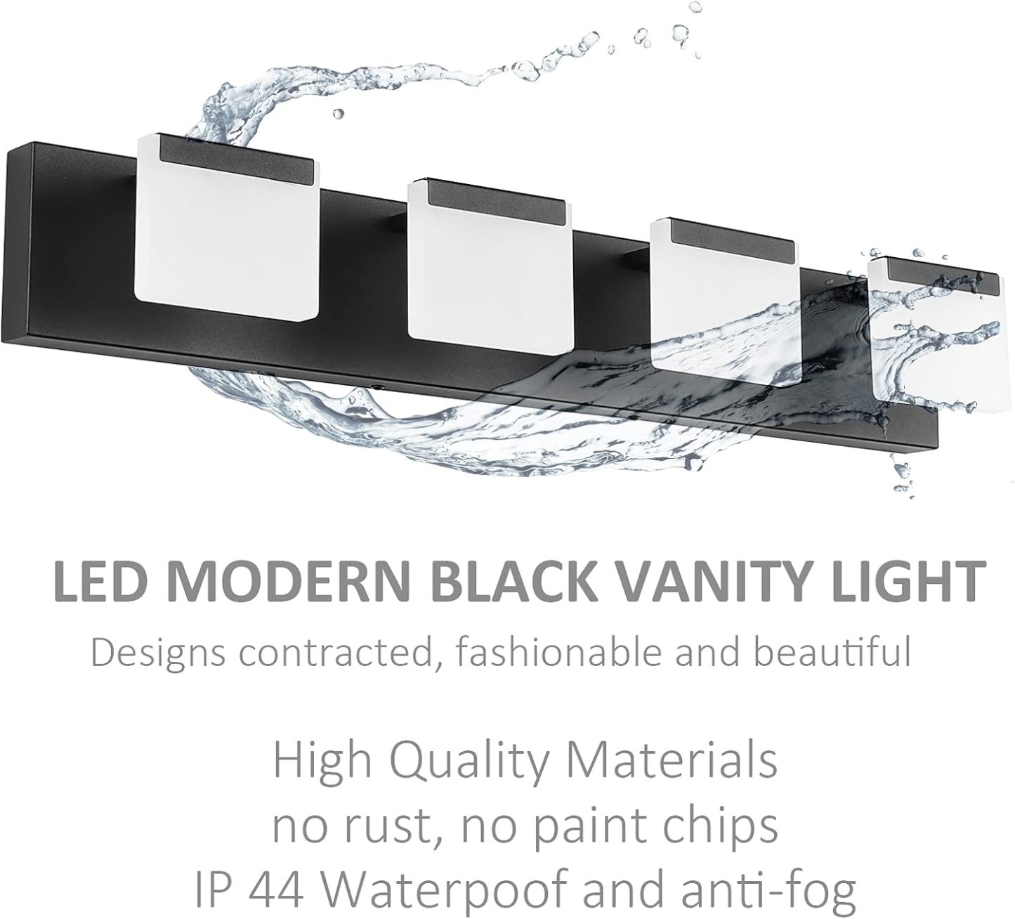 4 Light Black Bathroom Vanity Light Fixtures Acrylic Matte Black Vanity Light Fixtures LED Modern Bathroom Vanity Lights Over Mirror