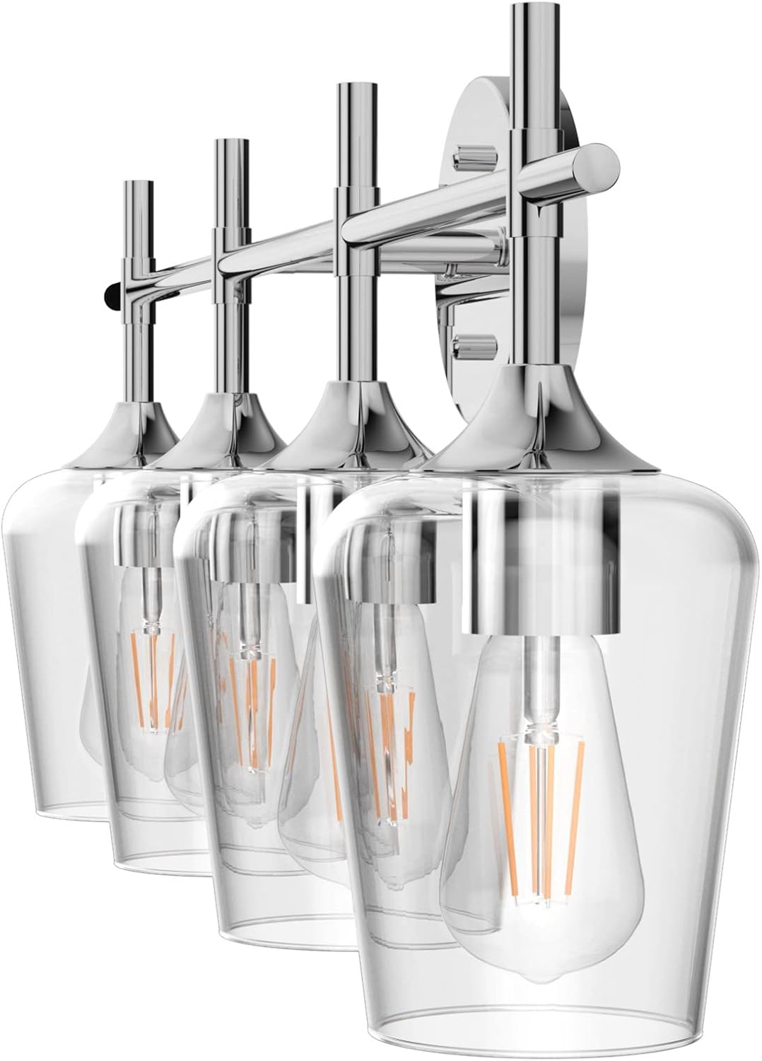 Chrome Bathoom Vanity Light 4 Light Industrial Farmhouse Chrome Bathroom Light Fixtures Over Mirror Clear Glass Chrome Vanity Light for Bathroom Wall Lighting Fixtures Over Mirror