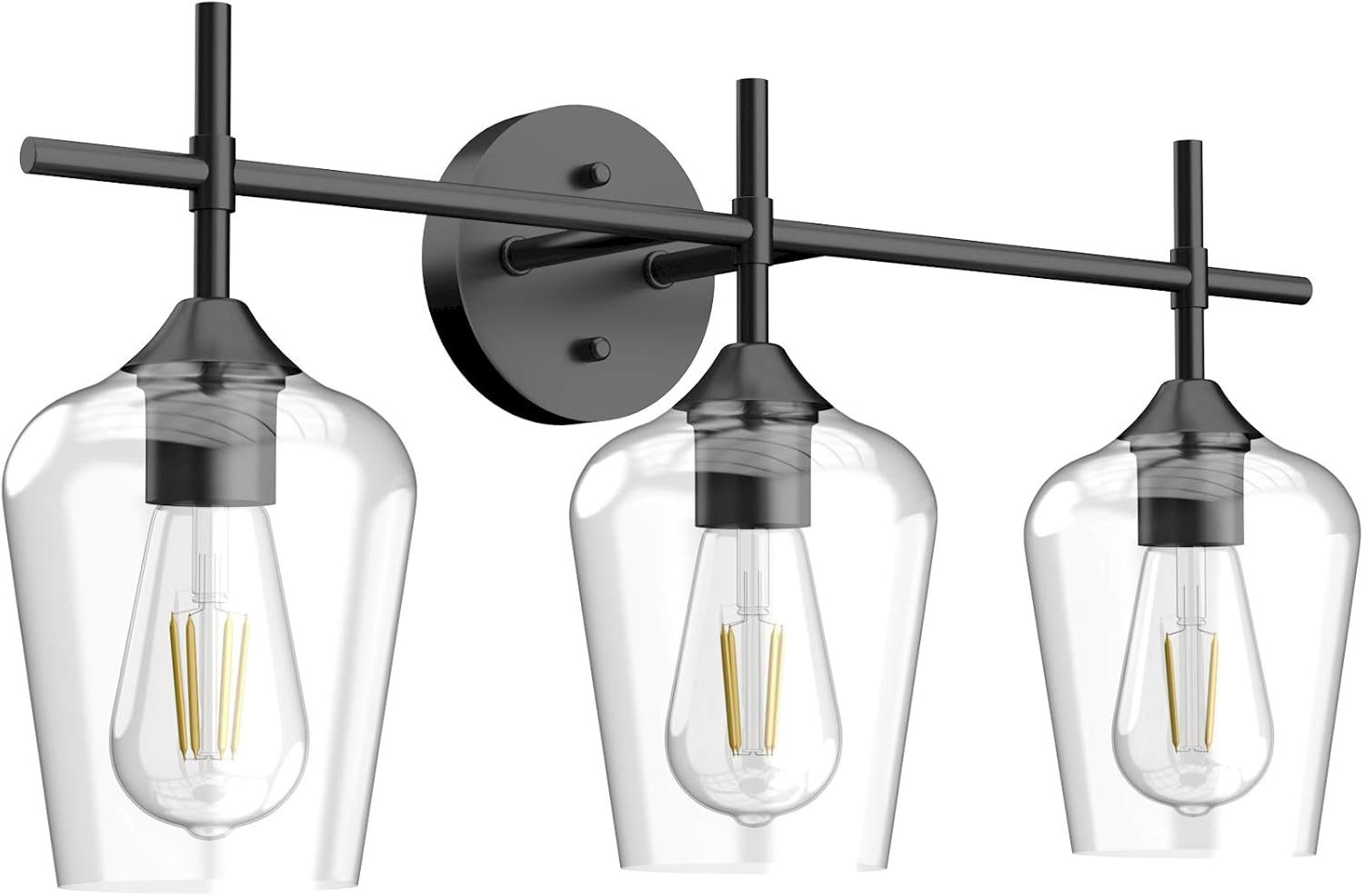 Industrial Bathroom Vanity Light Fixtures 3-Lights Matte Black with Clear Glass Vintage Edison Wall Lamp Light Fixture for Bathroom