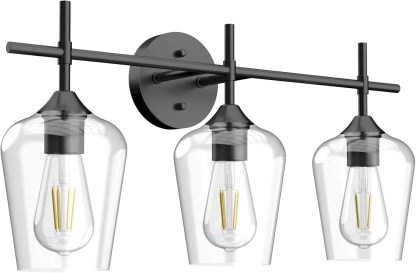 Industrial Bathroom Vanity Light Fixtures 3-Lights Matte Black with Clear Glass Vintage Edison Wall Lamp Light Fixture for Bathroom