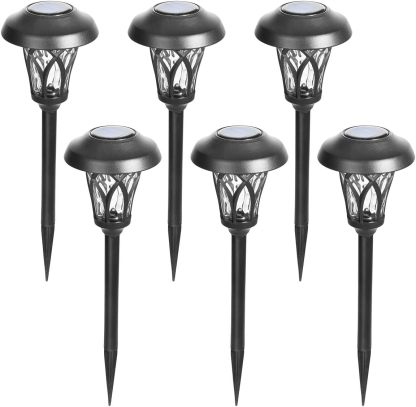 Solar Lights Outdoor 6 Pack, Solar Landscape Lights Warm White, Black Super Bright High Lumen Waterproof Metal Automatic Solar Lights for Yard, Pathway, Garden, Walkway