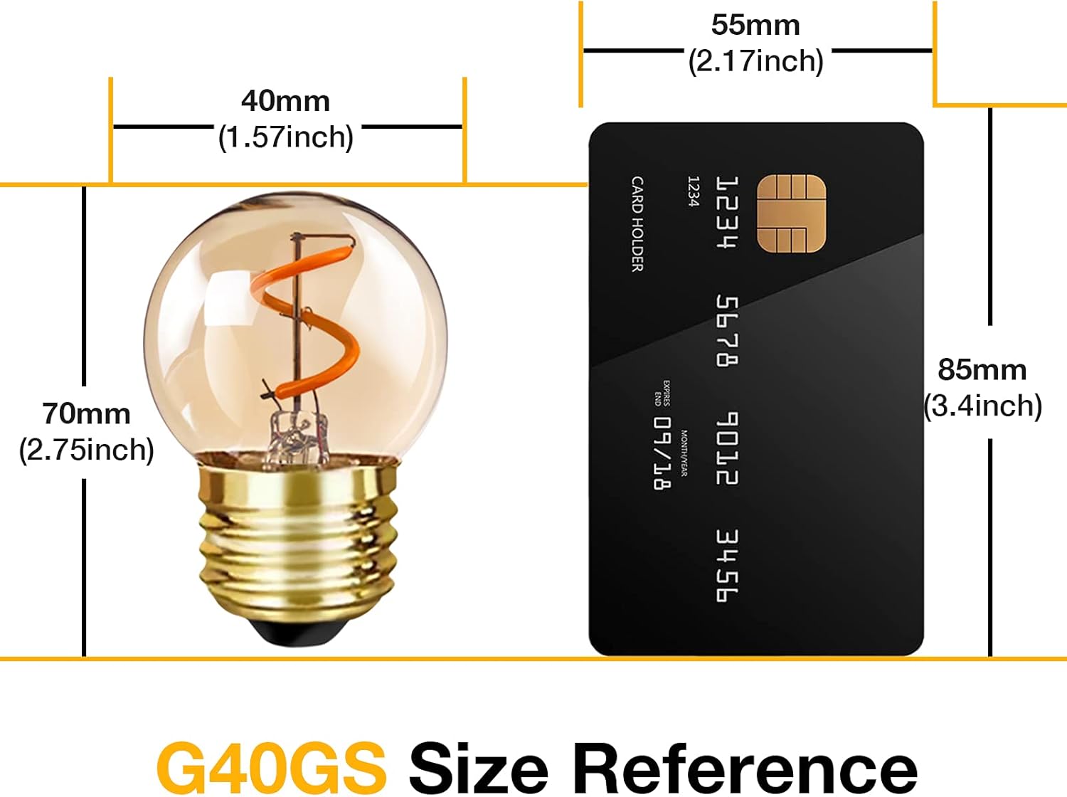 G40 Low Watt Light Bulb Edison LED Bulb Mini Globe Light Bulbs 1W Equivalent to 10Watt Incandescent E26 Screw Base Led Bulbs Ultra Warm White 2200K, Non Dimmable (G40gs-2pack)