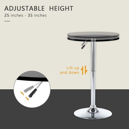 Round Pub Table, Height Adjustable Bar Table 25-35 inches, 360 Swivel Table Top, Black
