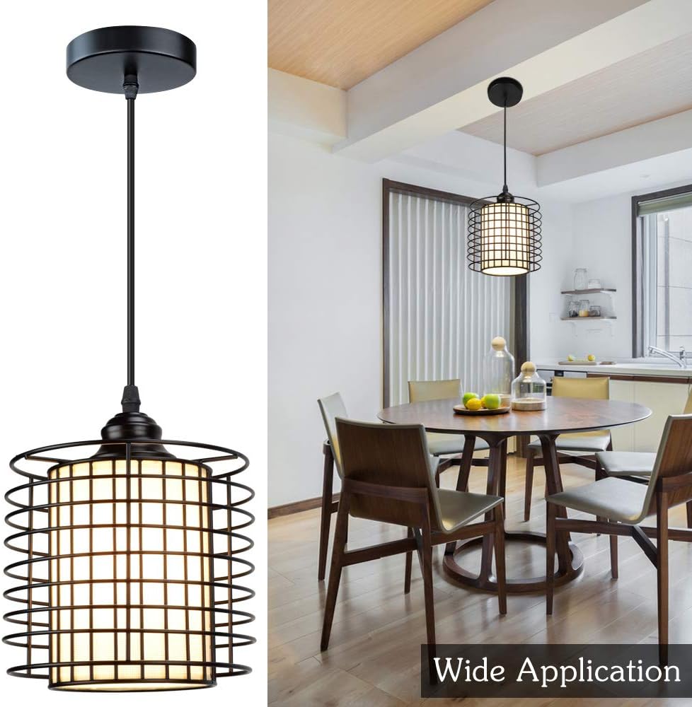 Vintage Adjustable Pendant Lighting, 6.88 Inch Metal Hanging Pendant Light Fixture with Cage Shade, Retro Ceiling Hanging Dining Light Fixture for kitchen island/Dining Hall/Hallway/Bar, E26 Base