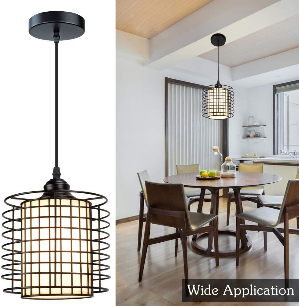 Vintage Adjustable Pendant Lighting, 6.88 Inch Metal Hanging Pendant Light Fixture with Cage Shade, Retro Ceiling Hanging Dining Light Fixture for kitchen island/Dining Hall/Hallway/Bar, E26 Base