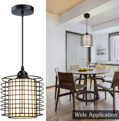 Vintage Adjustable Pendant Lighting, 6.88 Inch Metal Hanging Pendant Light Fixture with Cage Shade, Retro Ceiling Hanging Dining Light Fixture for kitchen island/Dining Hall/Hallway/Bar, E26 Base