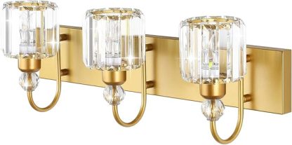 Gold Bathroom Vanity Lights 3-Lights Gold Crystal Vanity Lights Over Mirror Modern Crystal Bathroom Vanity Lighting Fixtures
