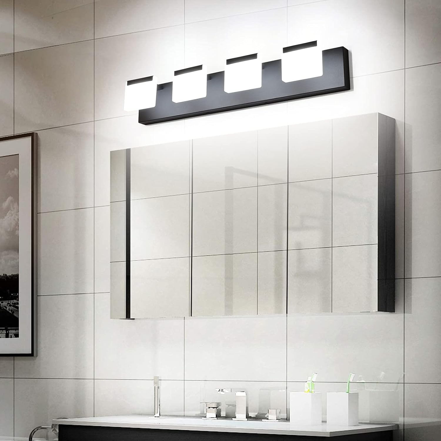 4 Light Black Bathroom Vanity Light Fixtures Acrylic Matte Black Vanity Light Fixtures LED Modern Bathroom Vanity Lights Over Mirror