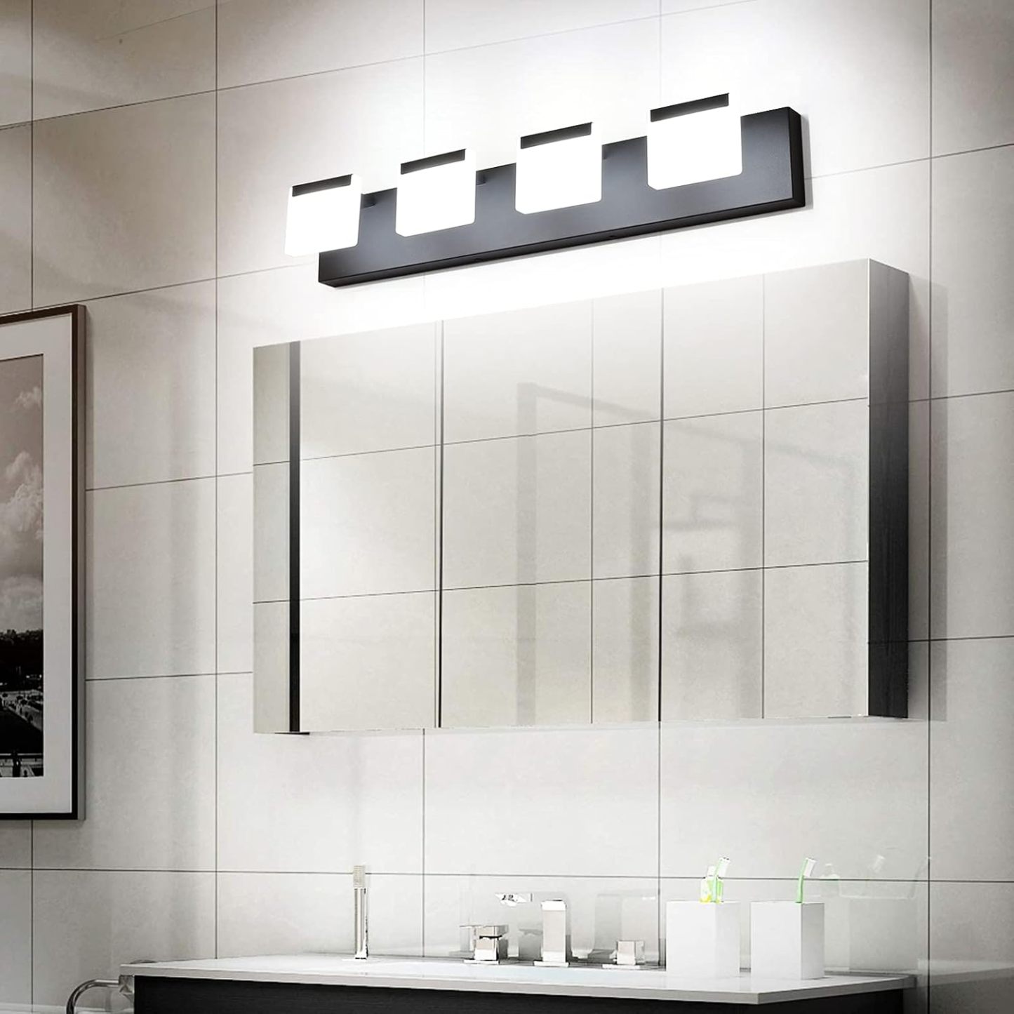 4 Light Black Bathroom Vanity Light Fixtures Acrylic Matte Black Vanity Light Fixtures LED Modern Bathroom Vanity Lights Over Mirror