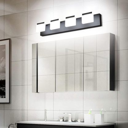 4 Light Black Bathroom Vanity Light Fixtures Acrylic Matte Black Vanity Light Fixtures LED Modern Bathroom Vanity Lights Over Mirror