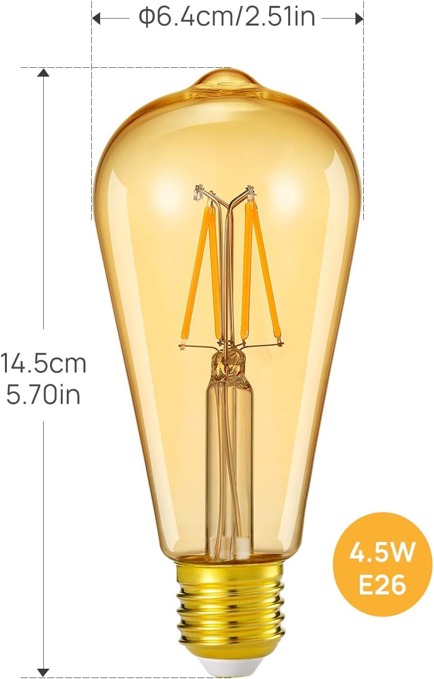 Smart Edison Bulbs, WiFi LED E26 Edison Bulbs, Dimmable ST64 Vintage Filament Light Bulb 2 Pack