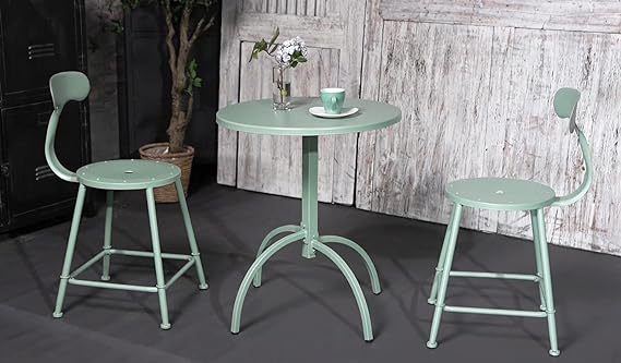 Patio Bistro Metal Dining Table, Outdoor Steel Slat Round Table for 2 Person,Diameter 23.6", Furniture Table for Backyard, Garden, Lawn and Porch - Pea Green