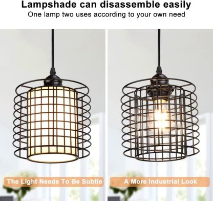 Vintage Adjustable Pendant Lighting, 6.88 Inch Metal Hanging Pendant Light Fixture with Cage Shade, Retro Ceiling Hanging Dining Light Fixture for kitchen island/Dining Hall/Hallway/Bar, E26 Base