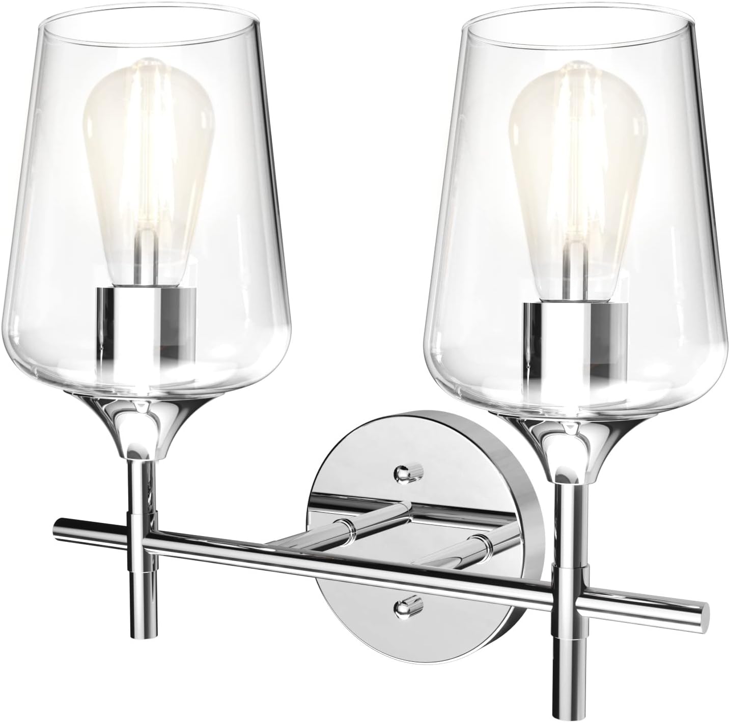 Chrome Bathroom Light Fixtures 2-Lights with Clear Glass Modern Wall Mount Lighting Industrial Farmhouse Bathroom Vanity Lights Wall Sconce Chrome