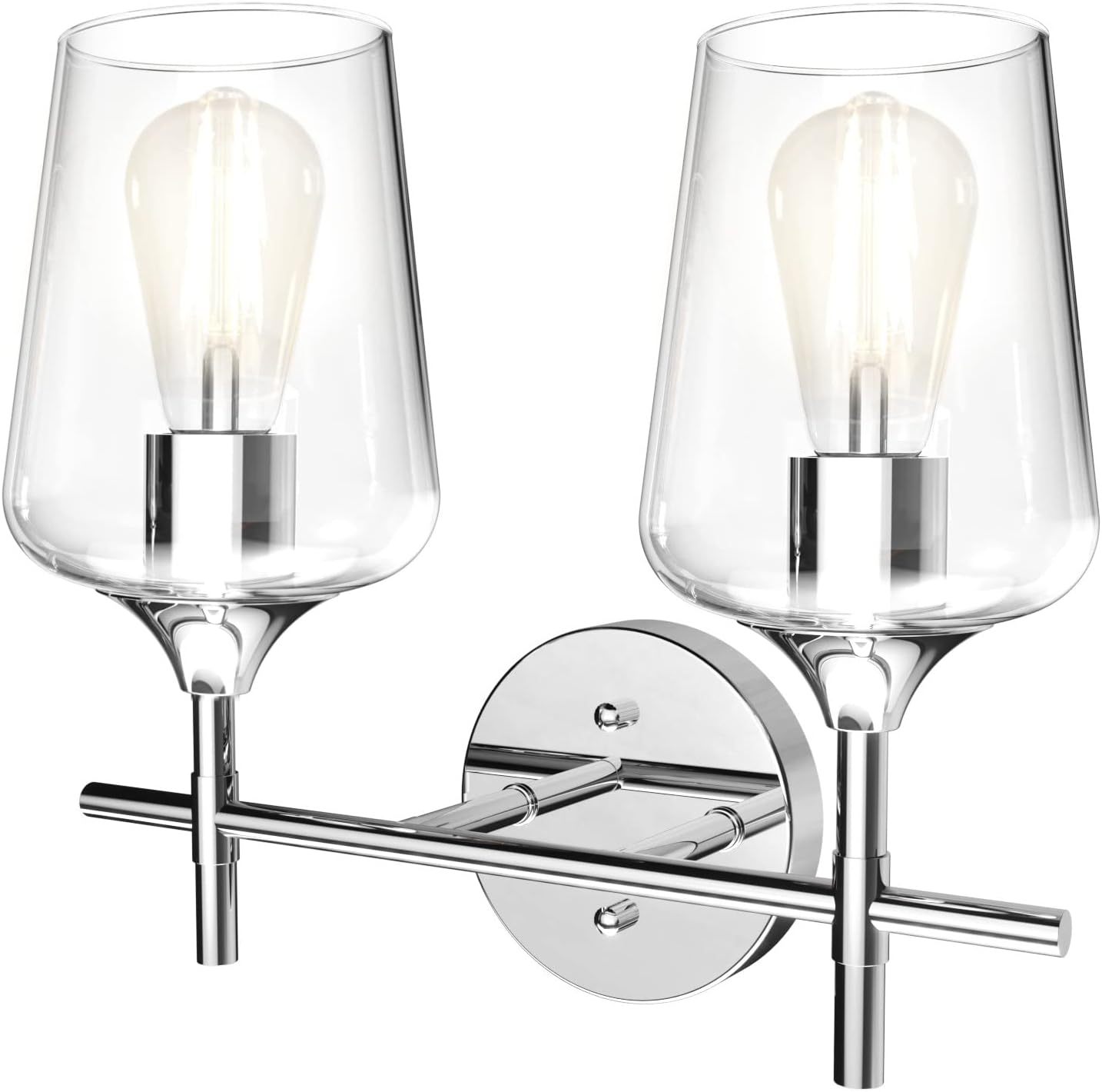 Chrome Bathroom Light Fixtures 2-Lights with Clear Glass Modern Wall Mount Lighting Industrial Farmhouse Bathroom Vanity Lights Wall Sconce Chrome