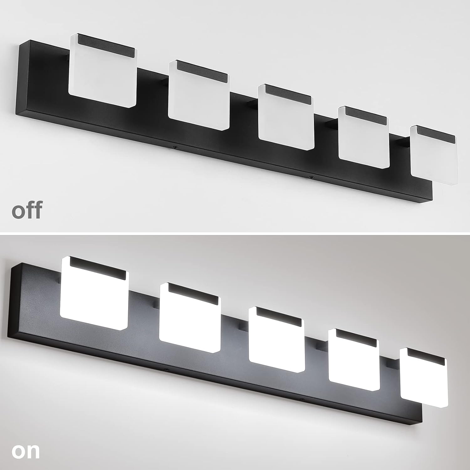 LED Modern Bathroom Vanity Light 5 Light Acrylic Matte Black Modern Bathroom Vanity Lighting Fixtures Black Vanity Light for Bathroom