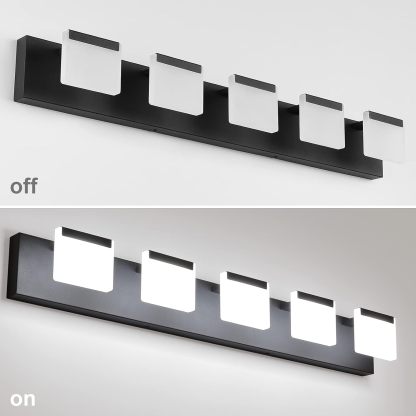 LED Modern Bathroom Vanity Light 5 Light Acrylic Matte Black Modern Bathroom Vanity Lighting Fixtures Black Vanity Light for Bathroom