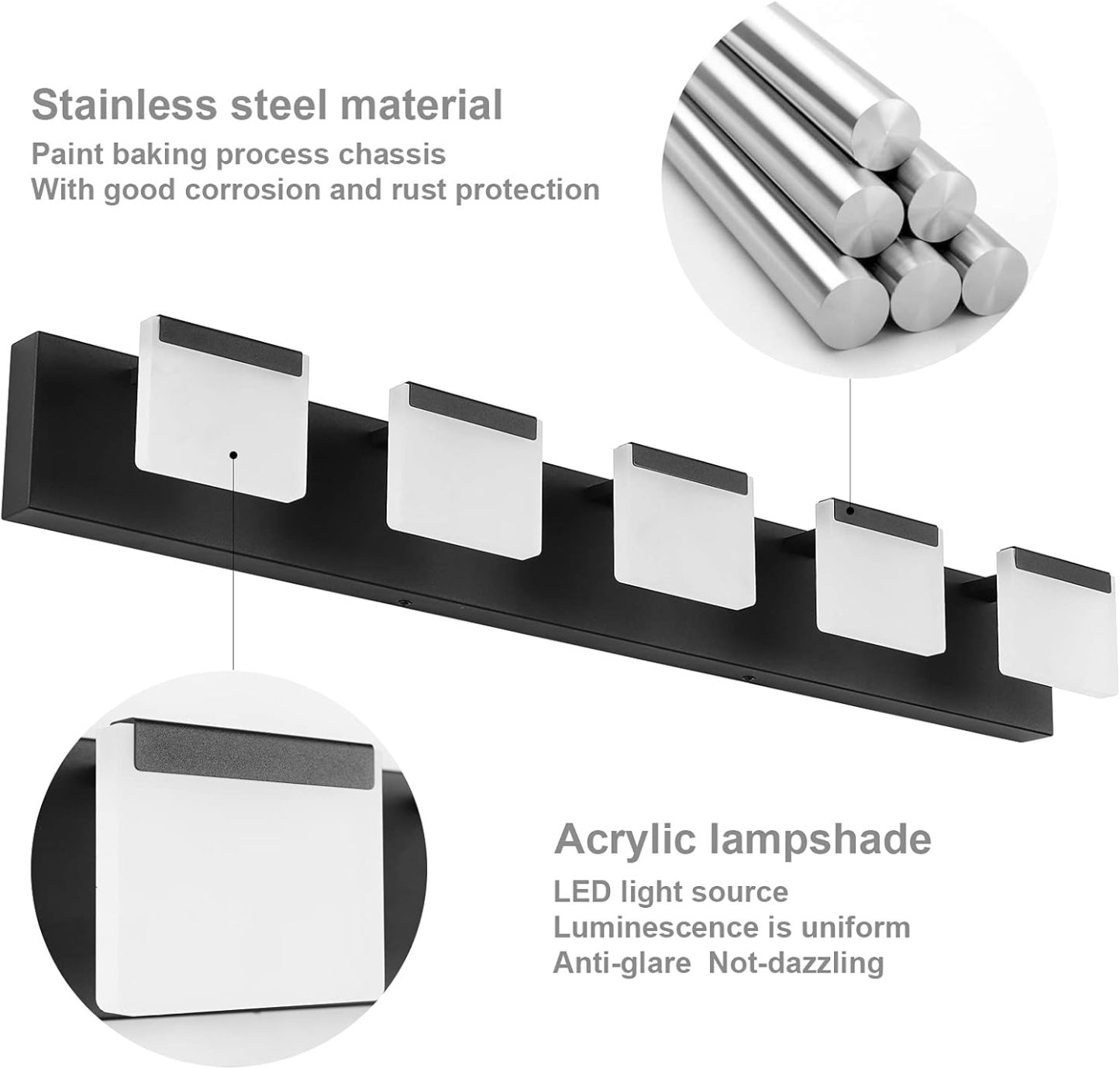 LED Modern Bathroom Vanity Light 5 Light Acrylic Matte Black Modern Bathroom Vanity Lighting Fixtures Black Vanity Light for Bathroom