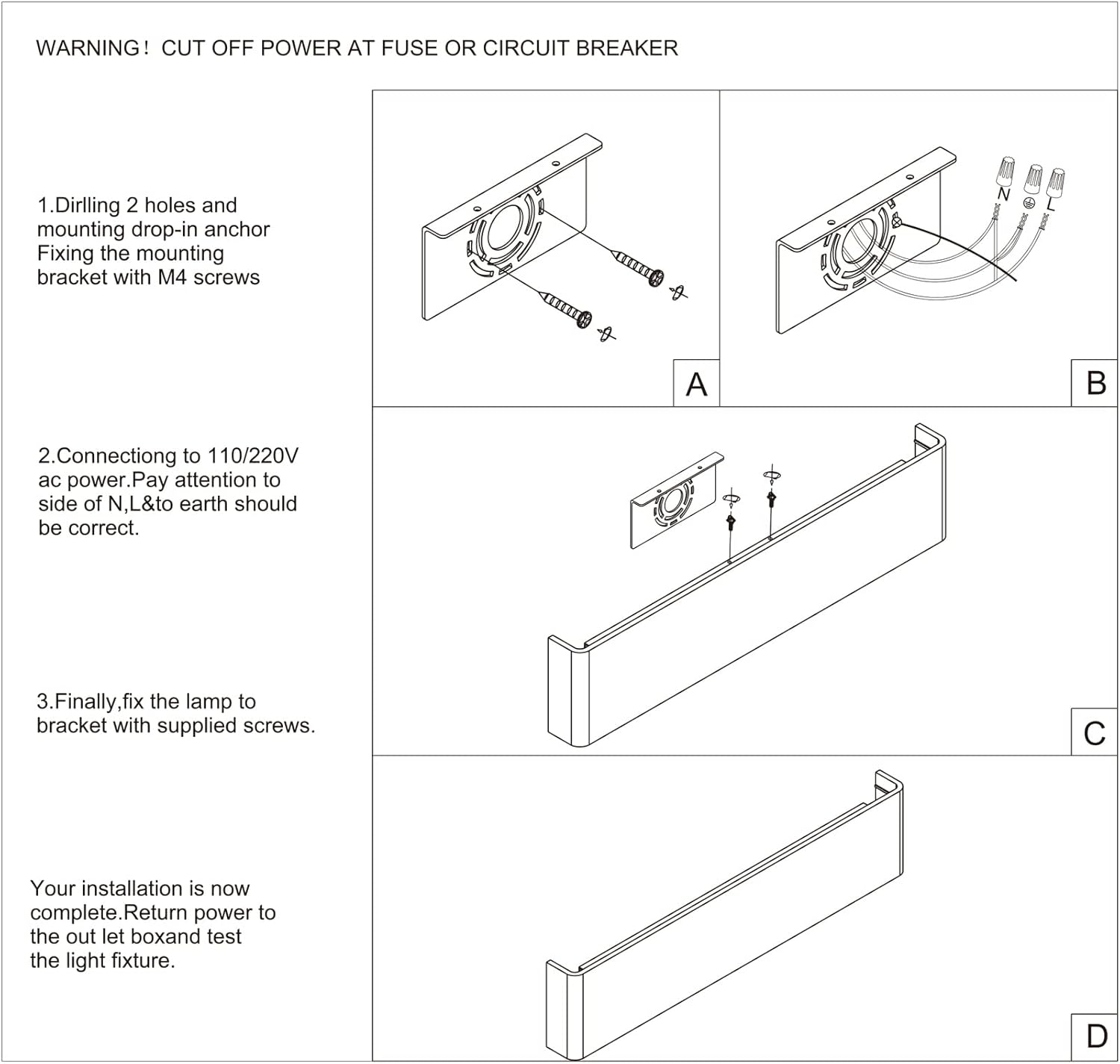 24 inch LED Wall Sconce Lighting, 20W Black Vanity Lights for Bathroom Vanity, Matte Black Modern Warm White 2700-3200K