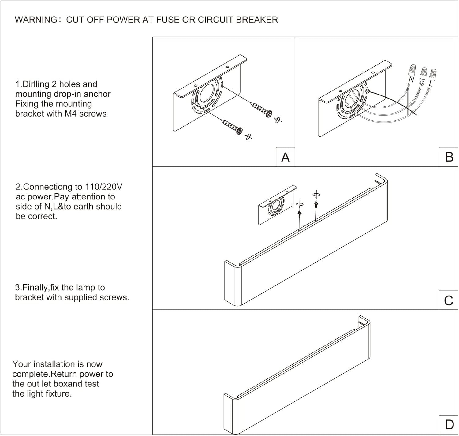 24 inch LED Wall Sconce Lighting, 20W Black Vanity Lights for Bathroom Vanity, Matte Black Modern Warm White 2700-3200K
