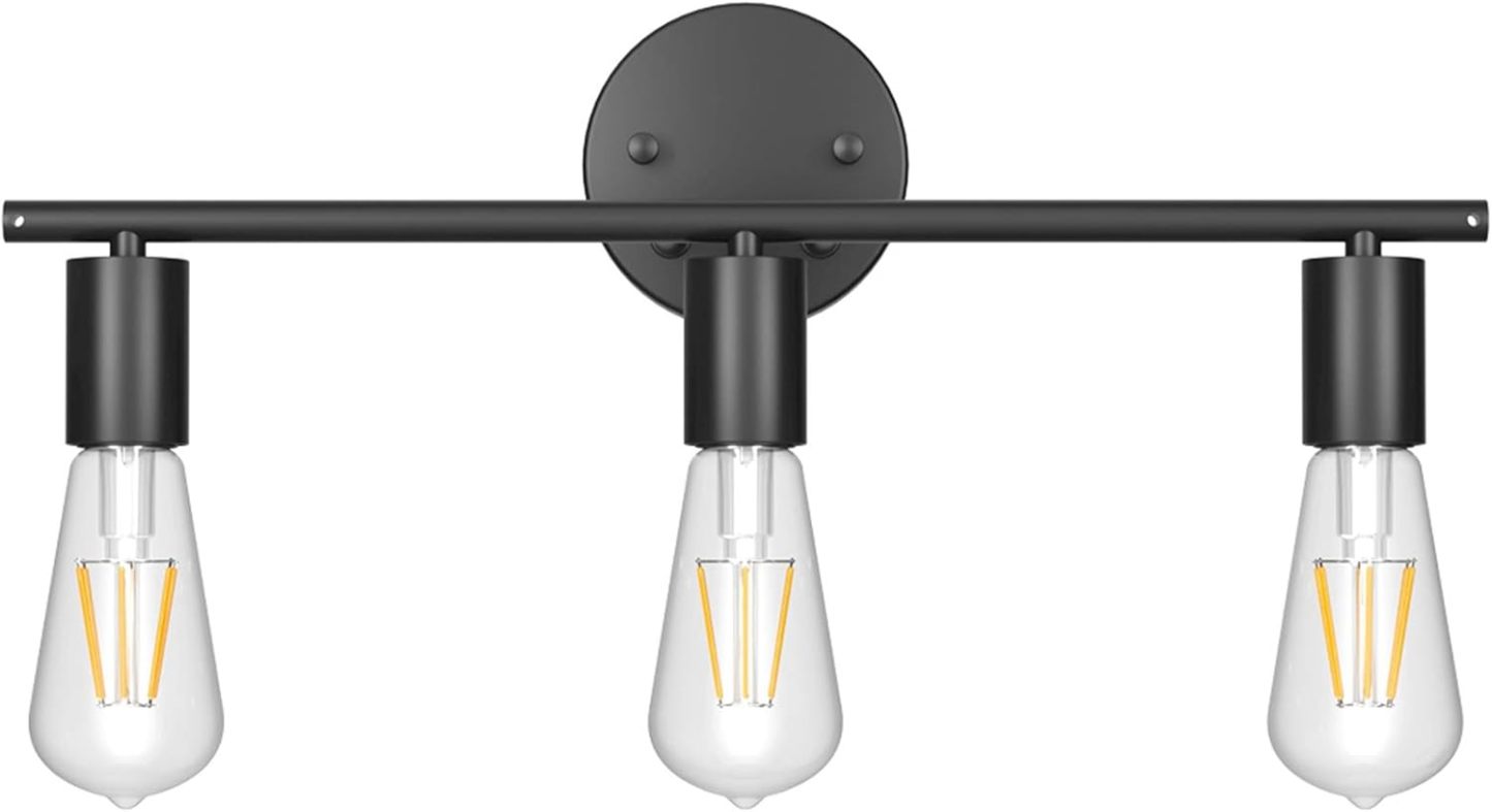 Black Wall Sconce 3 Light Industrial Matte Black Vanity Light Fixtures, Vintage Edison Wall Lamp Lighting Fixture for Bathroom