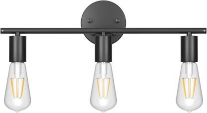 Black Wall Sconce 3 Light Industrial Matte Black Vanity Light Fixtures, Vintage Edison Wall Lamp Lighting Fixture for Bathroom