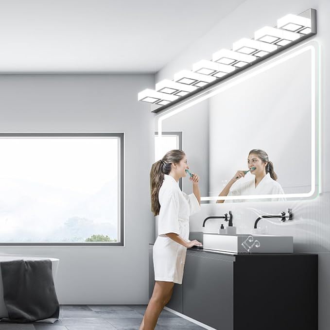 52" Modern Chrome Vanity Lights 8 Lights Acrylic Stainless Steel LED Vanity Light Fixtures Chrome Bathroom Lighting Over Mirror
