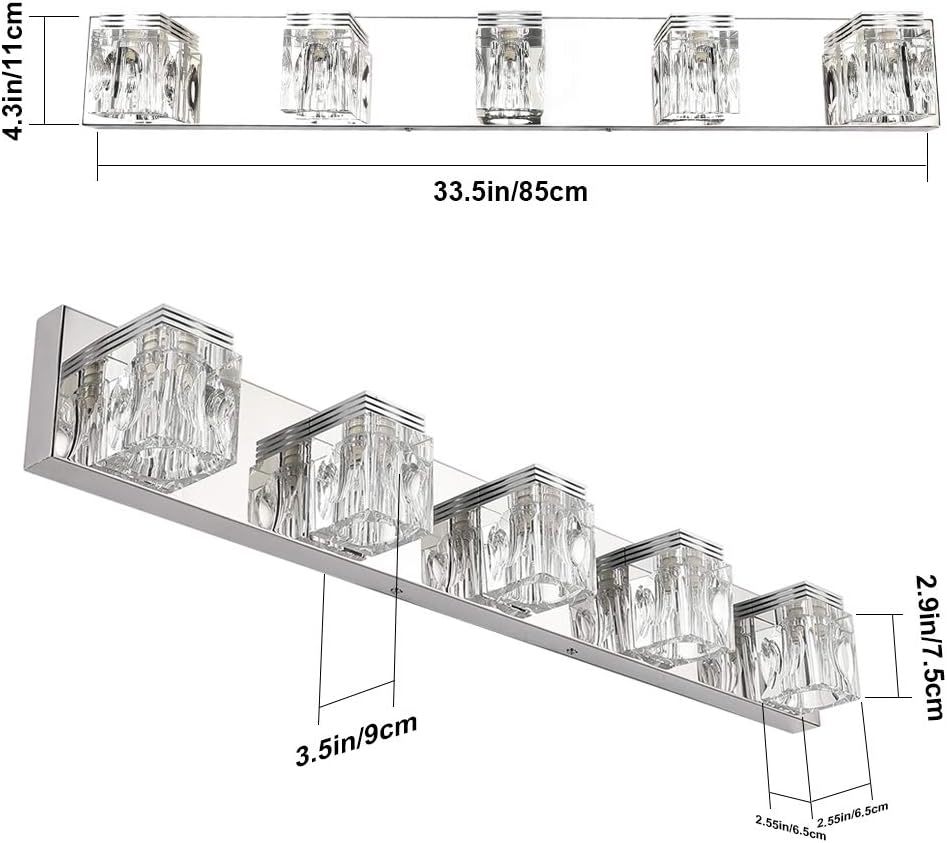 LED Modern Bathroom Vanity Lights 5 Lights Crystal Glass Stainless Steel Bathroom Vanity Lights Fixtures Over Mirror LED Modern Crystal Glass Vanity Lights