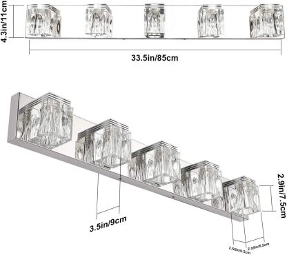 LED Modern Bathroom Vanity Lights 5 Lights Crystal Glass Stainless Steel Bathroom Vanity Lights Fixtures Over Mirror LED Modern Crystal Glass Vanity Lights