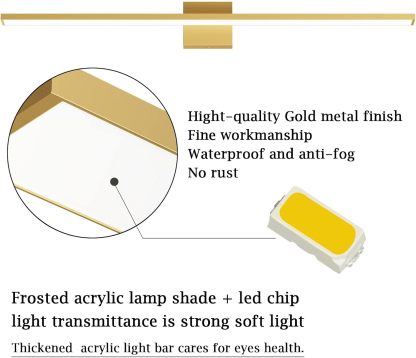 Modern LED Gold Vanity Light for Bathroom 40inch 38W Frosted Aluminum Gold Bathroom Wall Lighting Fixtures Over Mirror White Light 6000K
