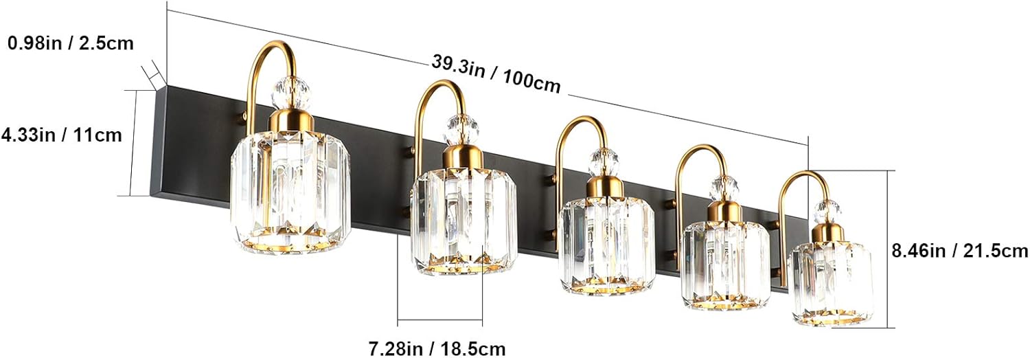 Modern LED Bathroom Vanity Lights 5-Lights Crystal Vanity Lights Over Mirror Modern Black Bathroom Vanity Lighting Fixtures