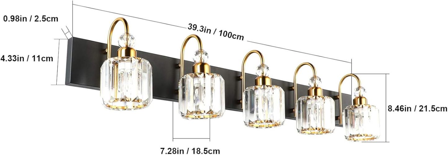Modern LED Bathroom Vanity Lights 5-Lights Crystal Vanity Lights Over Mirror Modern Black Bathroom Vanity Lighting Fixtures