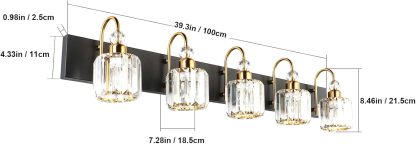 Modern LED Bathroom Vanity Lights 5-Lights Crystal Vanity Lights Over Mirror Modern Black Bathroom Vanity Lighting Fixtures
