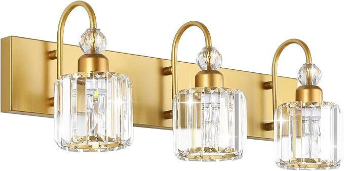 Gold Bathroom Vanity Lights 3-Lights Gold Crystal Vanity Lights Over Mirror Modern Crystal Bathroom Vanity Lighting Fixtures