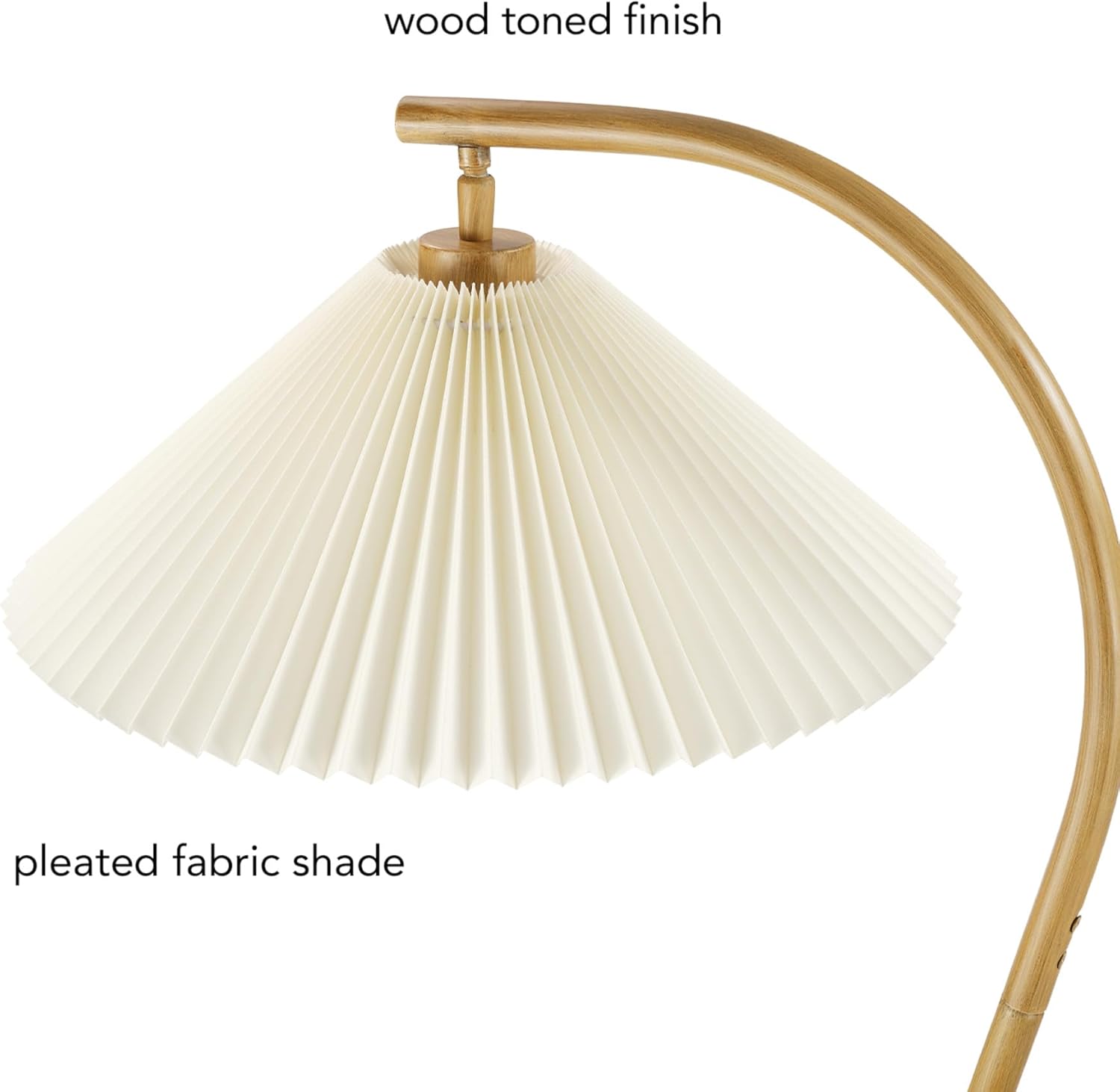62" Floor Lamp, Faux Wood Finish, White Pleated Fabric Shade, Pivot Joint on Shade
