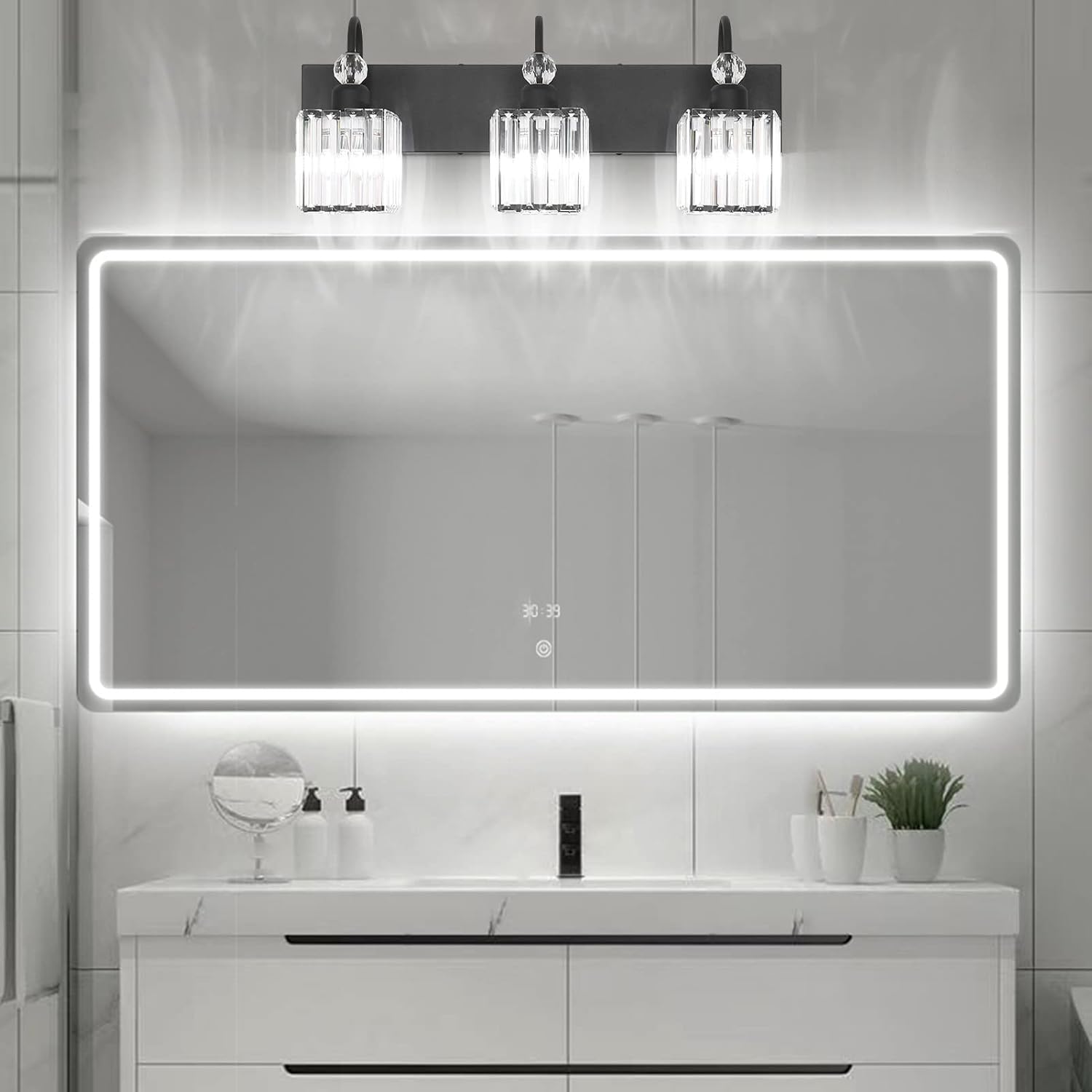 Modern Crystal Black Vanity Light 3 Light Bathroom Light Fixtures Over Mirror Matte Black Crystal Bathroom Wall Lighting