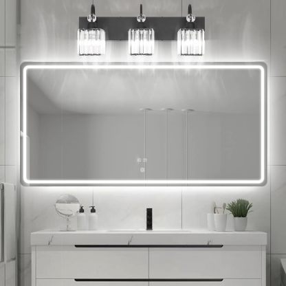 Modern Crystal Black Vanity Light 3 Light Bathroom Light Fixtures Over Mirror Matte Black Crystal Bathroom Wall Lighting
