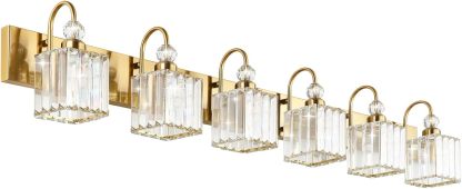 Modern Gold Vanity Lights for Bathroom 6-Lights Gold Crystal Bathroom Vanity Lights Over Long Mirror Modern Gold Crystal Bathroom Lighting Fixtures