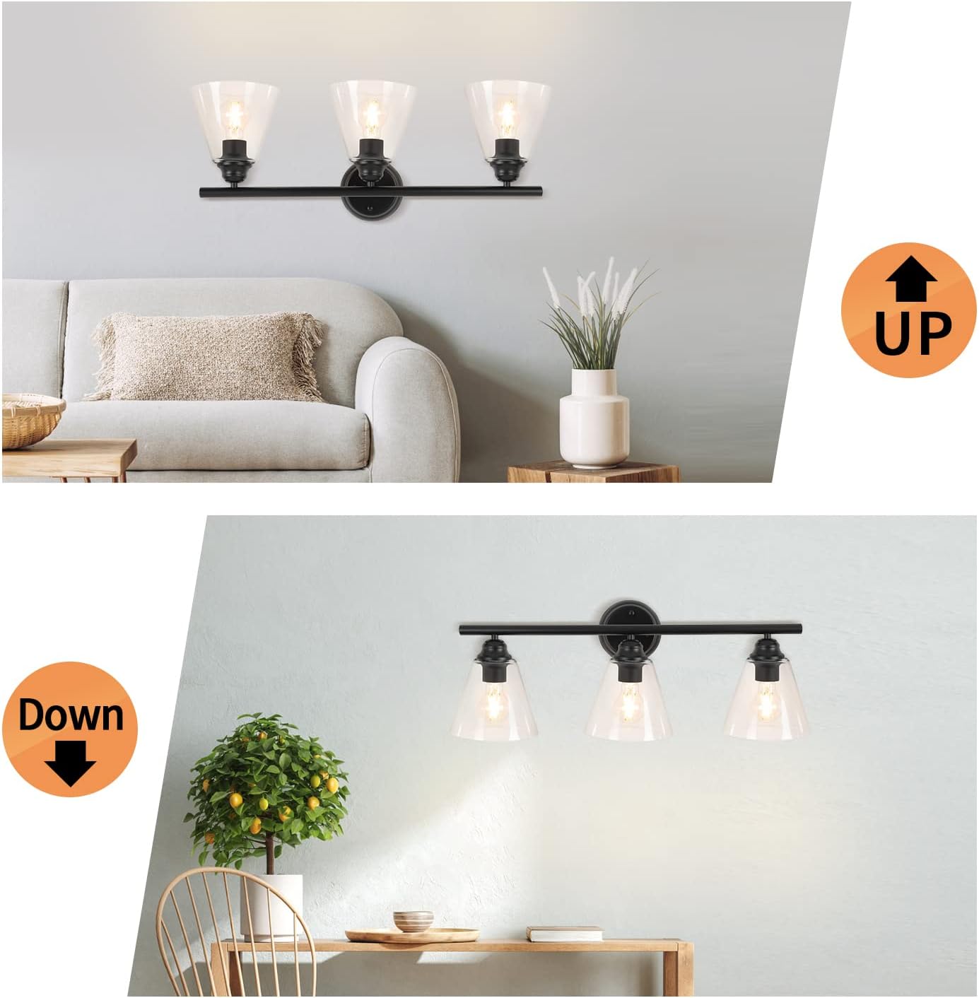 Bathroom Vanity Wall Light Over Mirror: 3-Light 3 Lights Wall Sconces Lamp with Glass Shade