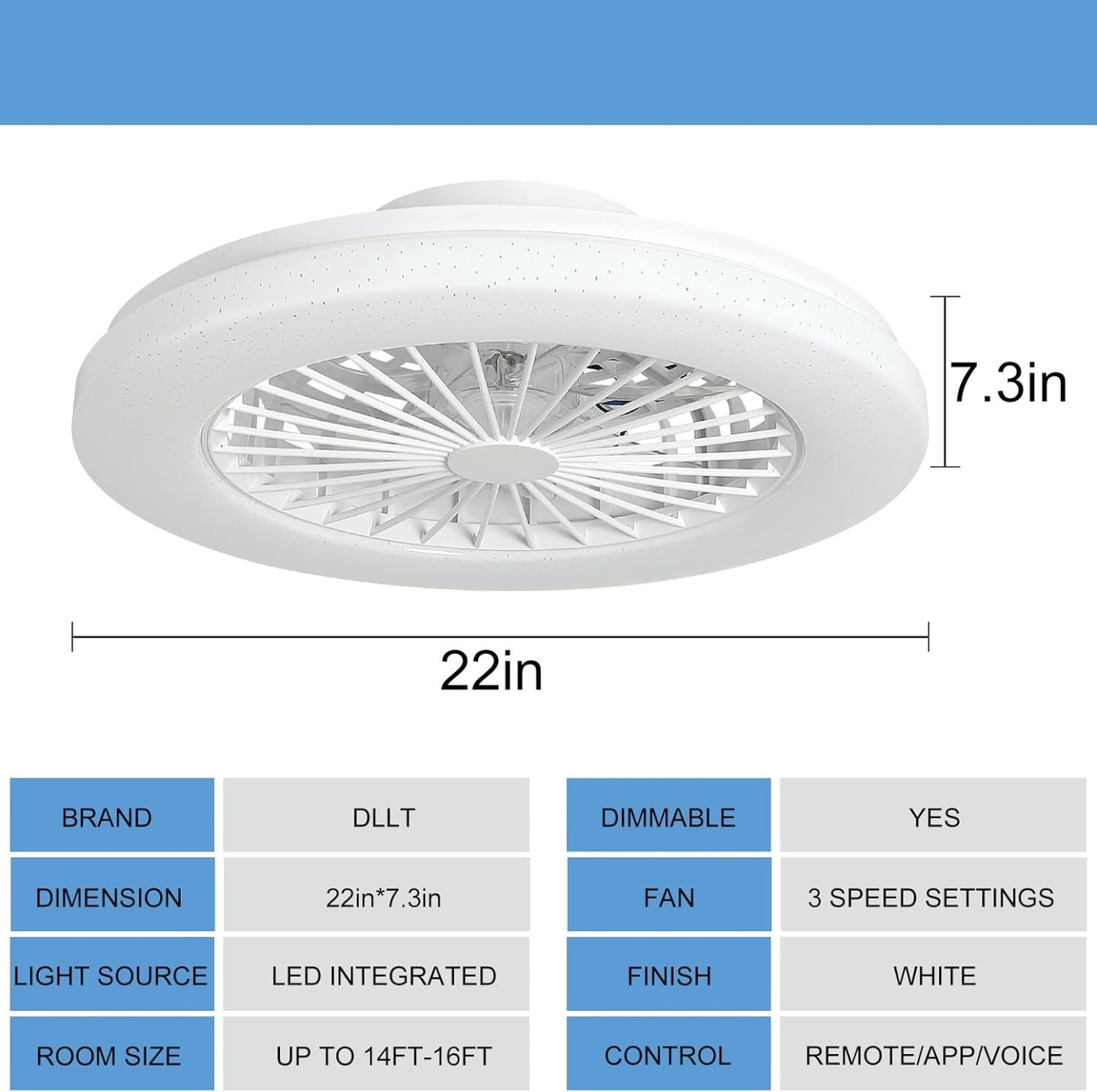 Low Profile Ceiling Fan with Light Smart Bladeless Ceiling Fans with RGB Lights Changing LED 3 Wind Speeds Festival Ambient 22 Inch Flush Mount Fan Light
