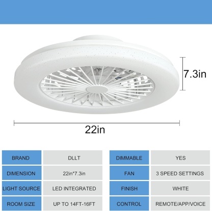 Low Profile Ceiling Fan with Light Smart Bladeless Ceiling Fans with RGB Lights Changing LED 3 Wind Speeds Festival Ambient 22 Inch Flush Mount Fan Light