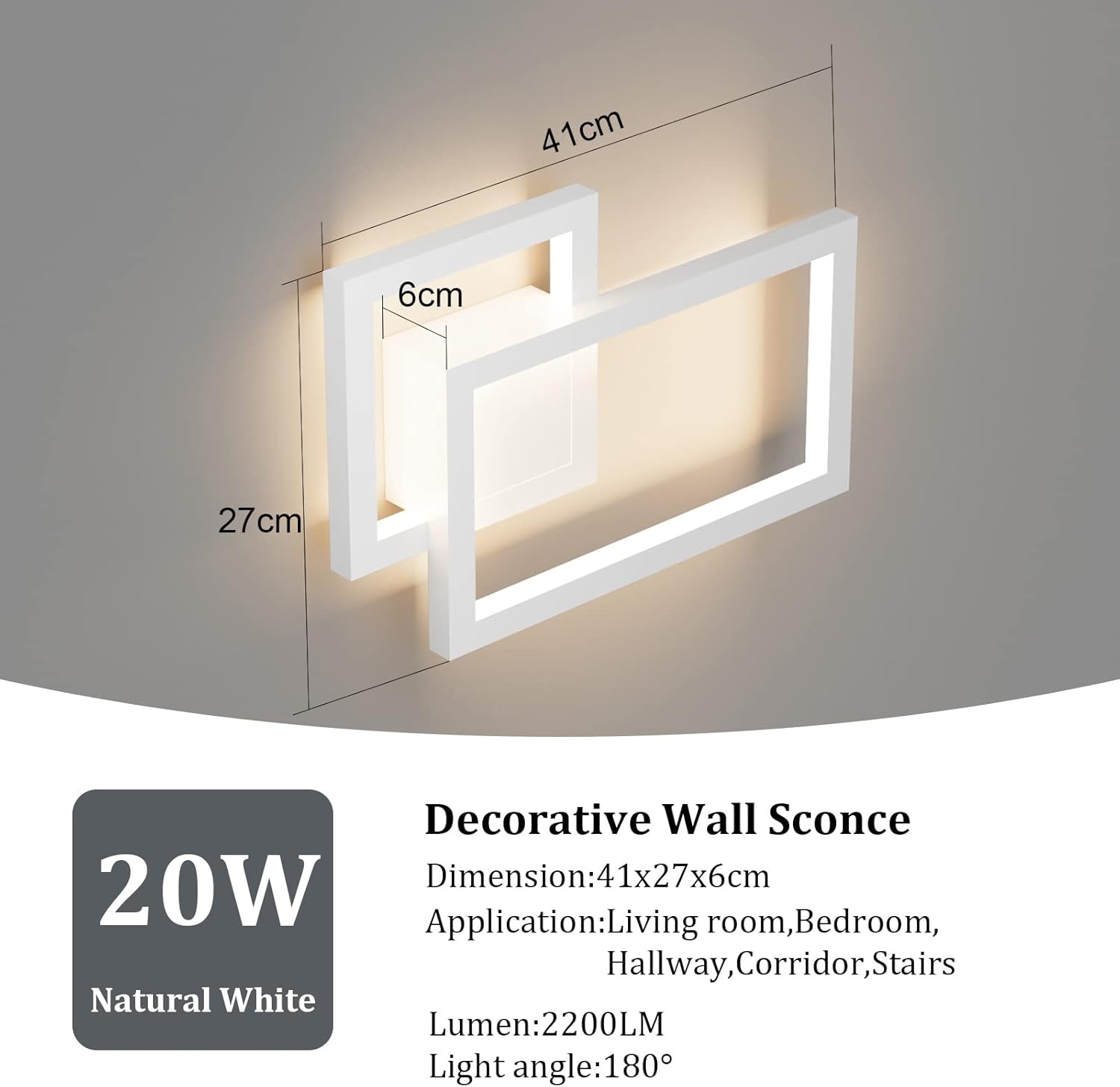 Modern Indoor Wall Sconce Aluminum Up and Down 20W LED Modern Wall Sconce for Indoor Living Room Bedroom Hallway (Natural White Light, 4000K)