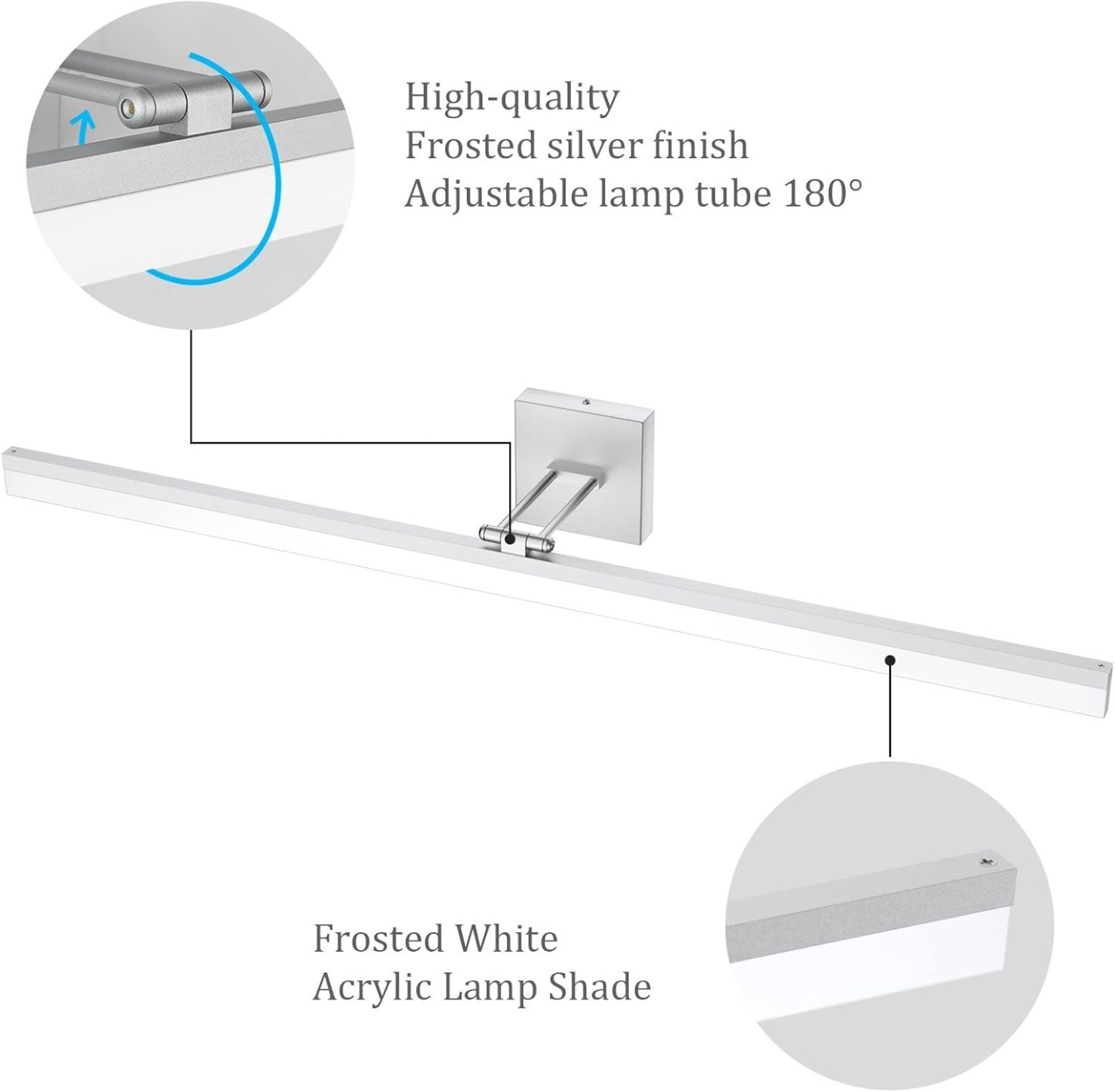 40" Silver Bathroom Vanity Light 24W Adjustable Silver Vanity Lighting Modern LED Bathroom Vanity Light Fixtures Over Mirror (6000K Cool White Light)