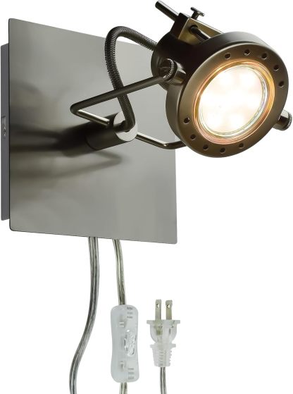 Led Ceiling Spotlight, Adjustable Wall Mount Lamp, Plug-in Track Light Kit Lighting for Bedside, Headboard Picture