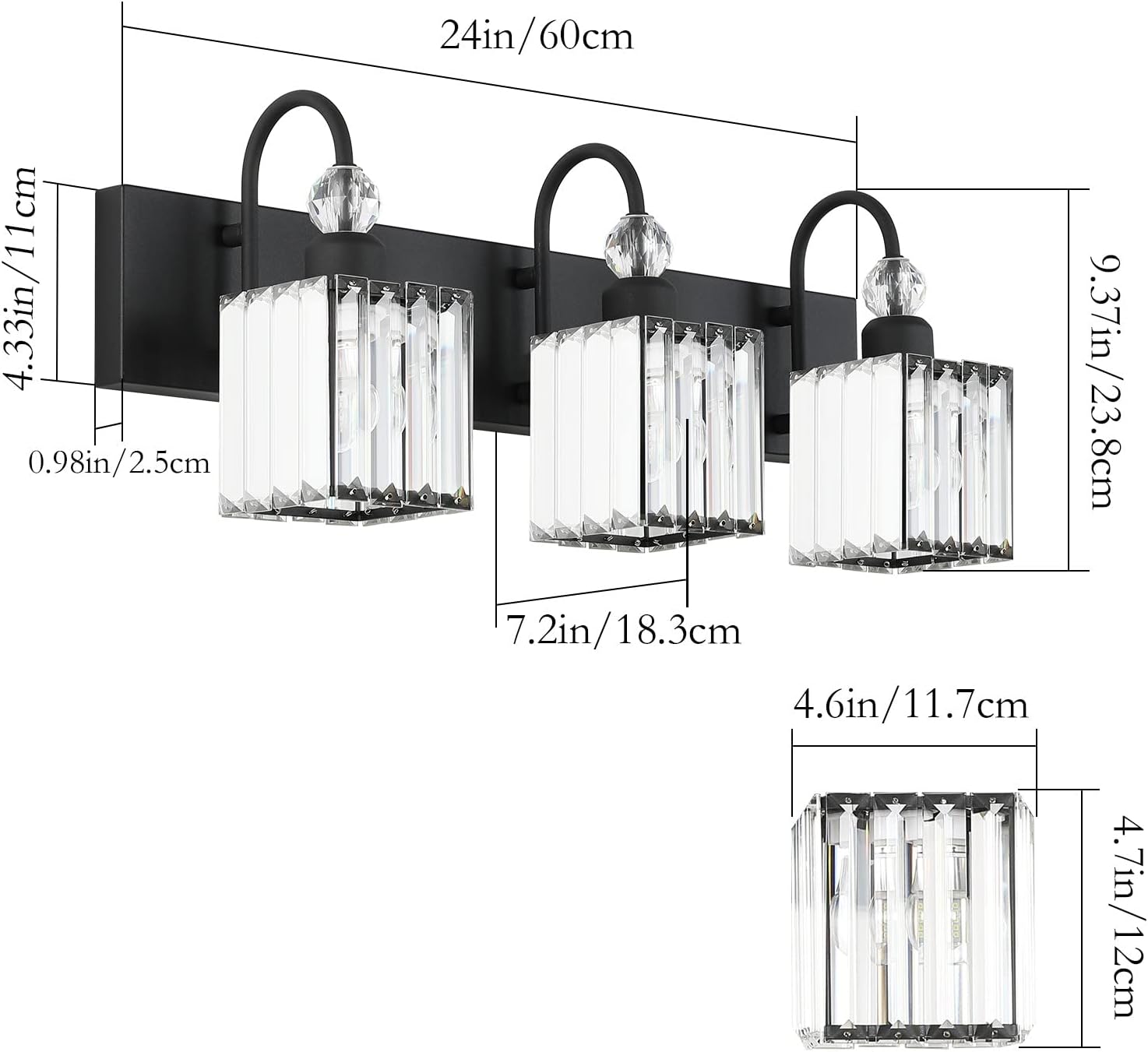 Modern Crystal Black Vanity Light 3 Light Bathroom Light Fixtures Over Mirror Matte Black Crystal Bathroom Wall Lighting