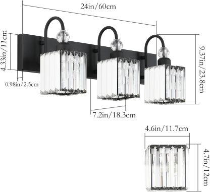 Modern Crystal Black Vanity Light 3 Light Bathroom Light Fixtures Over Mirror Matte Black Crystal Bathroom Wall Lighting